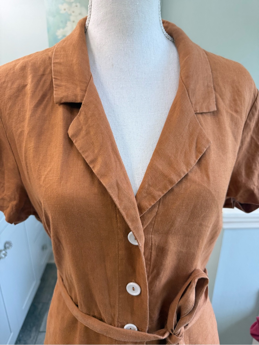 Quince linen button front dress Terracotta SzM - Picture 7 of 14